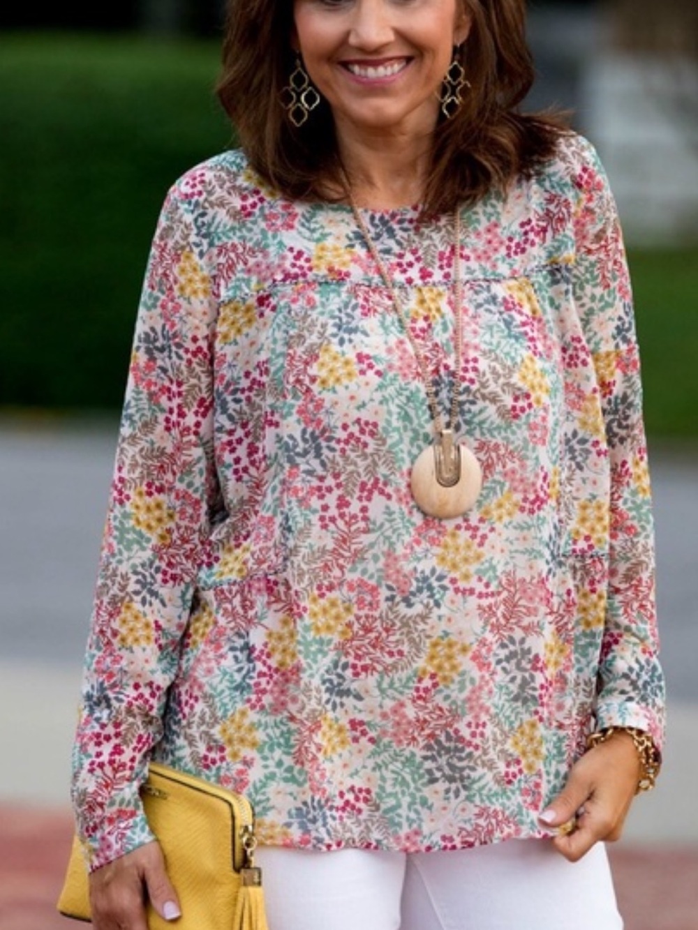 Loft Wildflower Piped Blouse Multi Color Large Flowy Micro Ditsy Floral Pattern